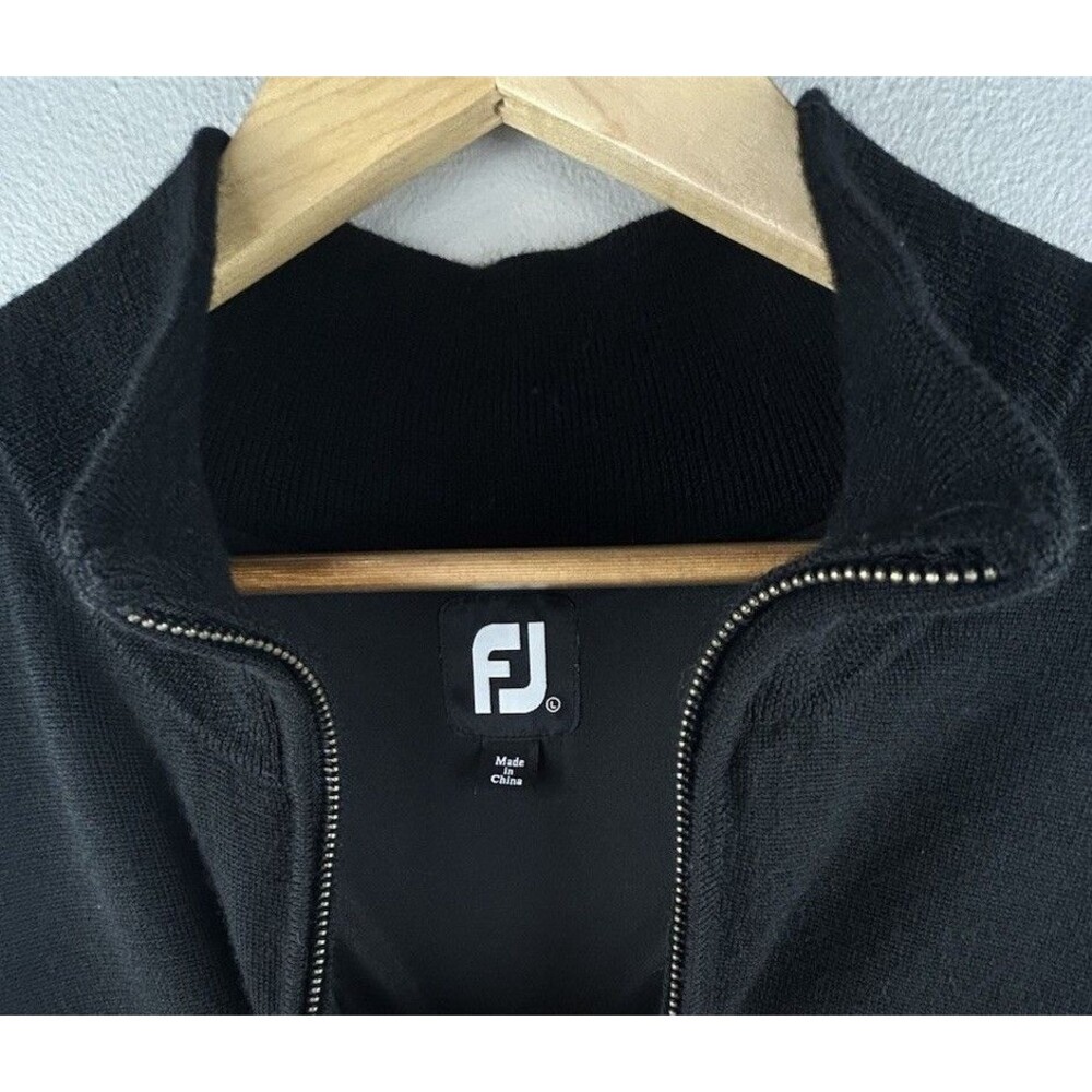 FOOTJOY Size Large 100% Wool 1/2 Zip Fully Lined Golf Sweater Jacket Black Mens - Picture 2 of 9